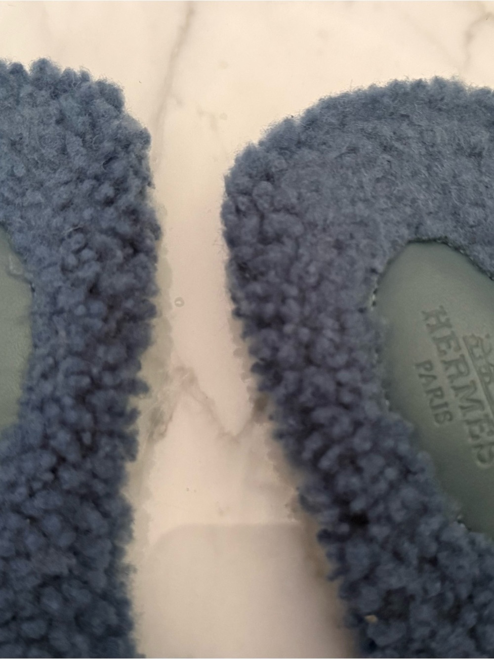 Hermes Blue Sherpa Knot Slide Sandals - Picture 3 of 4